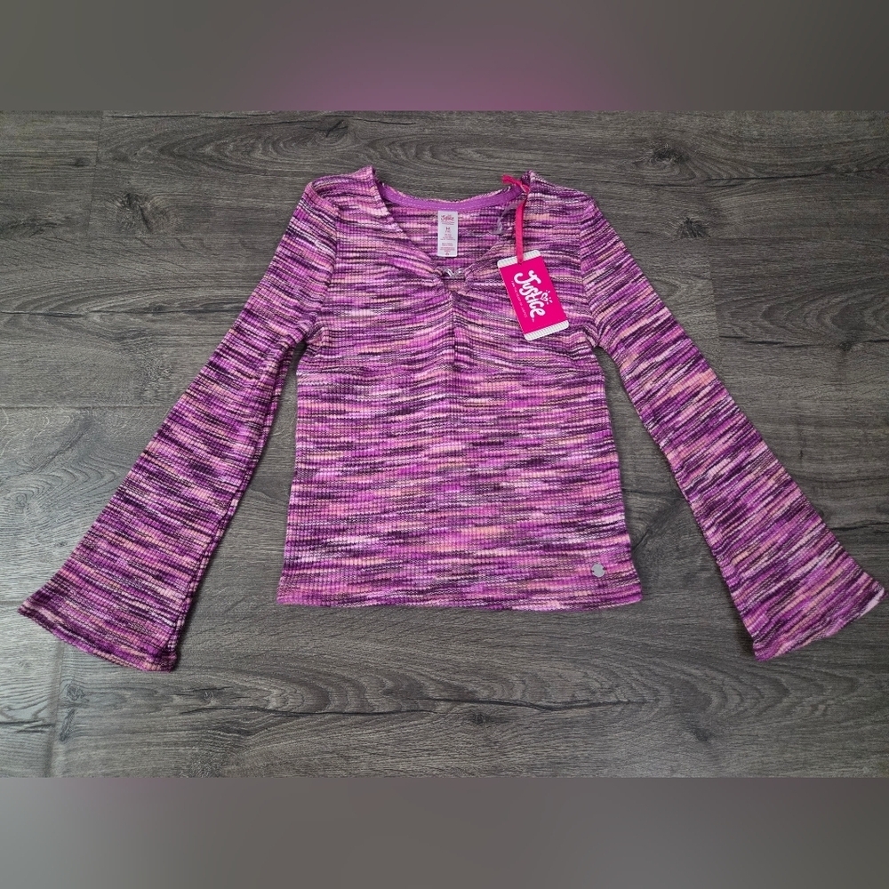 Girls Justice Purple Space Dye Flare Sleeve Top Size 10 NWT